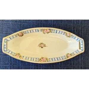 Vintage Nippon Hand Painted Relish / Celery Dish - Pink Roses with Gold Trim